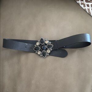 Elegant Black Belt with Gemstone Accent